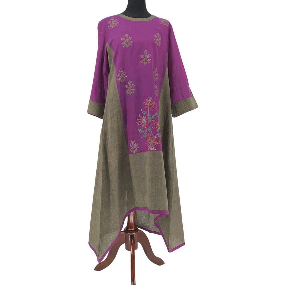 Nazila Couture Purple Olive Embroidered High Low Tunic Dress Small Boho Floral - Picture 6 of 14